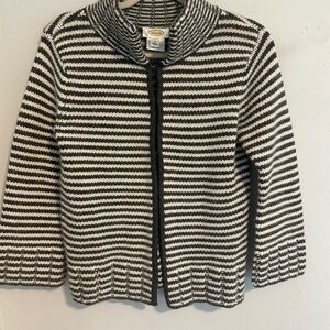 Talbots Black and White Striped women’s lambs wool & wool blend zip cardigan